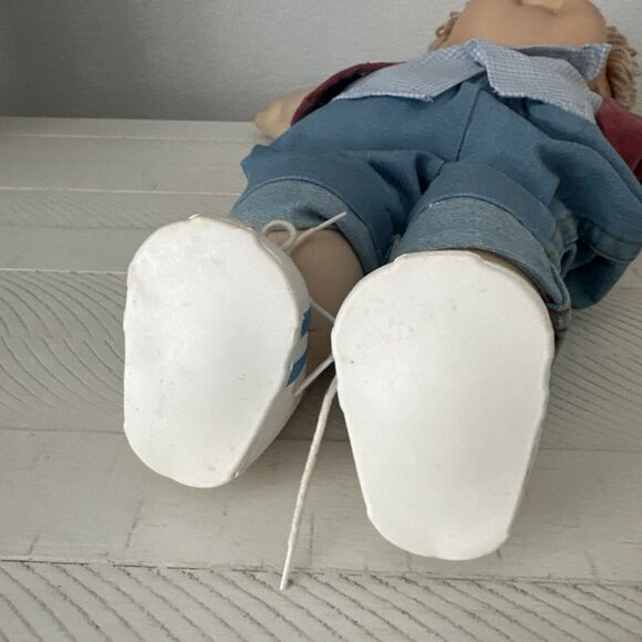 1982 VTG Cabbage Patch Kids Doll Boy Blonde Blue Eyes Dimples Jeans Vest Shoe - Picture 9 of 16